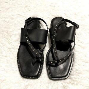 Avellini Black Studded Leather Sandals Size 8 39